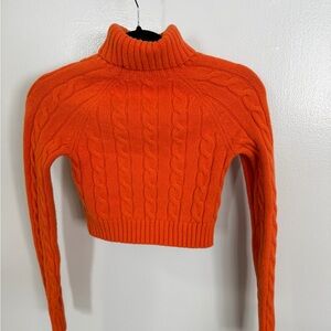 Sunday Best Cropped Cable Turtleneck Sweater - Bright Orange